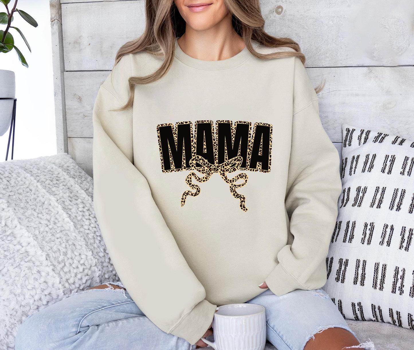 Mama Leopard Coquette Bow Sweatshirt, Leopard Mama shirt, Mama Shirt, Gift for Mother's Day