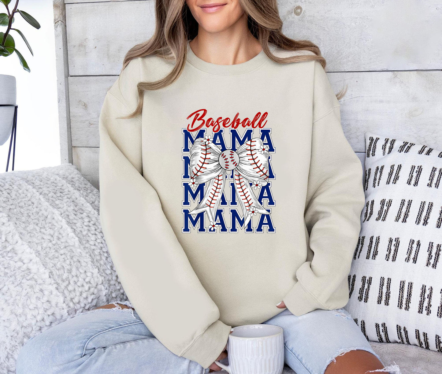 Baseball Mama Bow Sweatshirt, Game Day Baseball Mom,  Mother T-Shirt