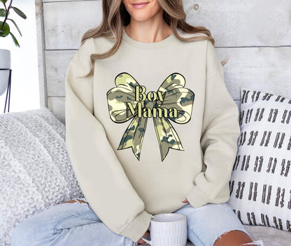 Boy Mama Camo Coquette Bow Sweatshirt, Boy Mama Shirt, Camo Coquette Shirt, Mom of boys shirt, Gift for Mom