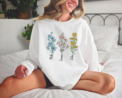 Mother Day Gift, Mom's Flowers Garden Sweatshirt, Custom Mom Shirt, Custom Flower Shirt
