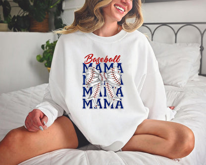Baseball Mama Bow Sweatshirt, Game Day Baseball Mom,  Mother T-Shirt