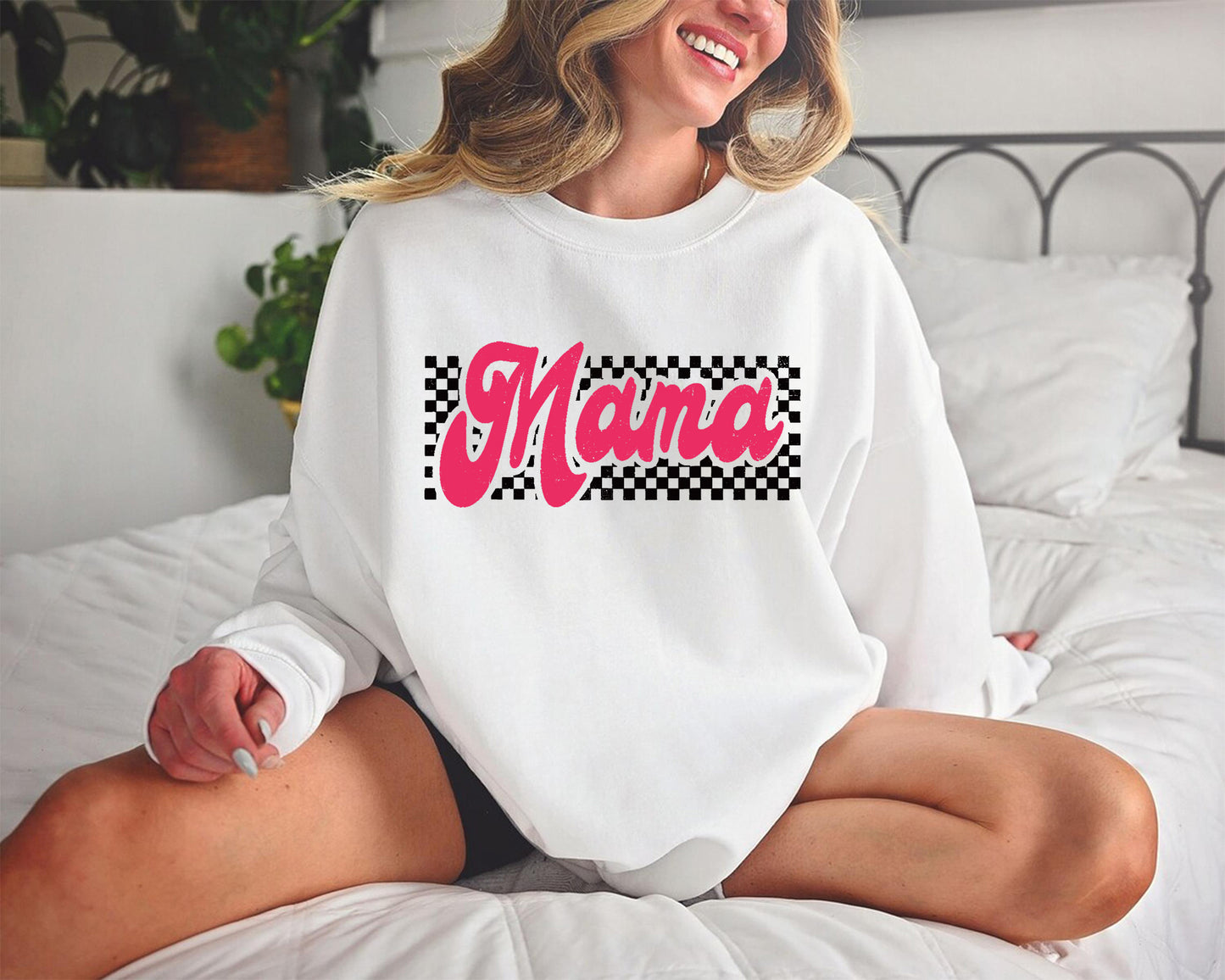 Checkered Mama Shirt Mothers Day Pink Checker Print Sweatshirt