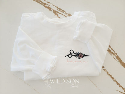 Custom Hairstylist Sweatshirt-Personalized Sweatshirt-Embroidered Sweatshirt-Crewneck-Garment Dyed Sweatshirt-Mama Sweatshirt with name
