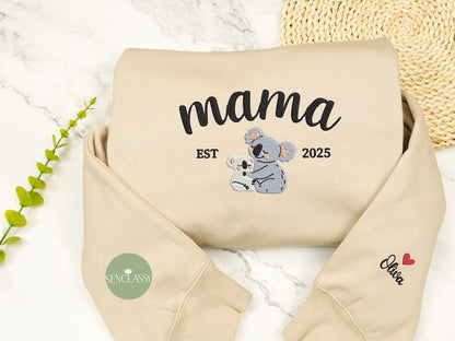 Koala and Baby Mom Embroidered Sweatshirt, Custom Date Mother's Day Gift for, Personalized Birthday Gift for Mom, Koala Lover Gift