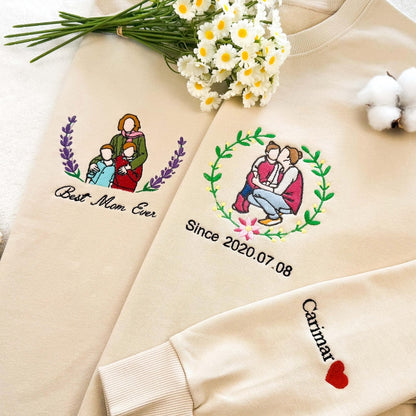 Embroidered Portrait Sweatshirt, Custom Photo Embroidered Hoodie, Gift For Her, Mother's Day Gift, Unisex Crewneck