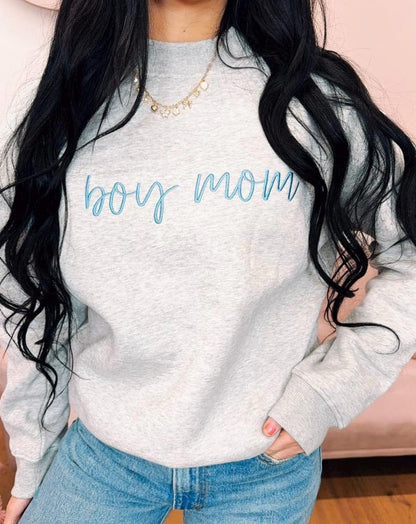 Embroidered Boy Mom Crewneck Sweatshirt - Trendy Mama Neutral Sweatshirt - Mother's Day - Embroidered Sweatshirt - Boy Mom