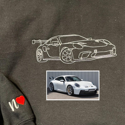 Custom Embroidered Car Outline Sweatshirt For Husband, Personalized Christmas Embroidery Sweatshirt, Car Portrait, Classic Car, Gift For Him