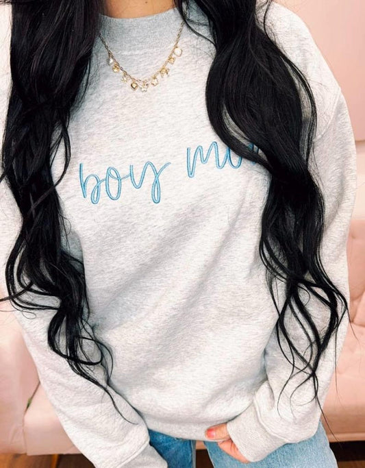 Embroidered Boy Mom Crewneck Sweatshirt - Trendy Mama Neutral Sweatshirt - Mother's Day - Embroidered Sweatshirt - Boy Mom