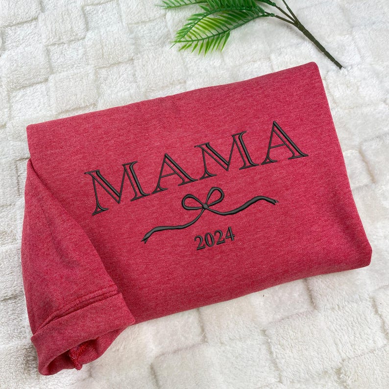 Custom Mama Sweatshirt, Embroidered Mama Bow Sweatshirt with Kids Name, Personalized Mom Sweatshirt, Momma Sweater, Christmas Gift For Mom