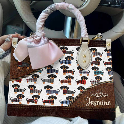 Lorva Leather Bag Personalized Amazing Flannel Dachshund