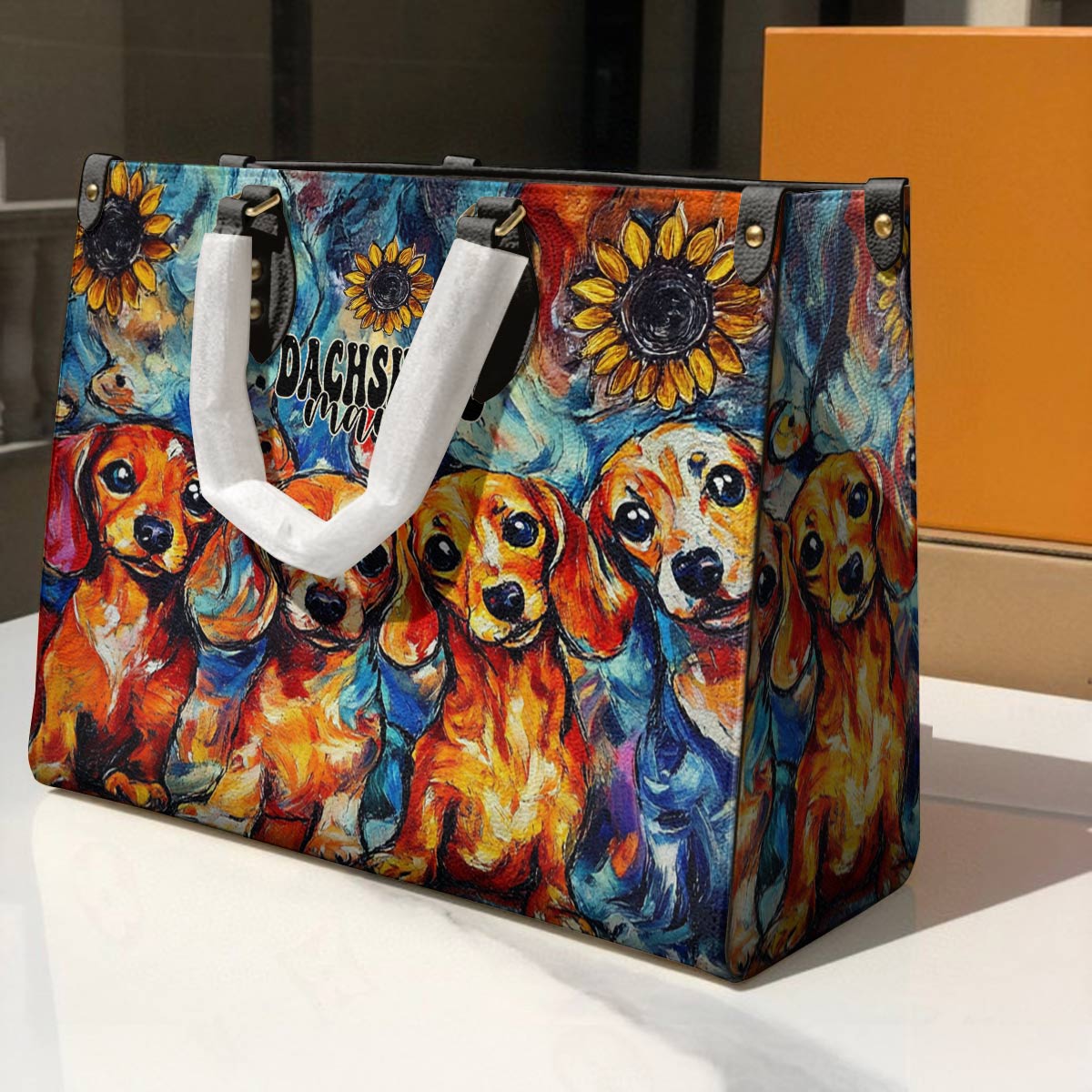 Dachshund Leather Bag Sunflower Dachshund Mama