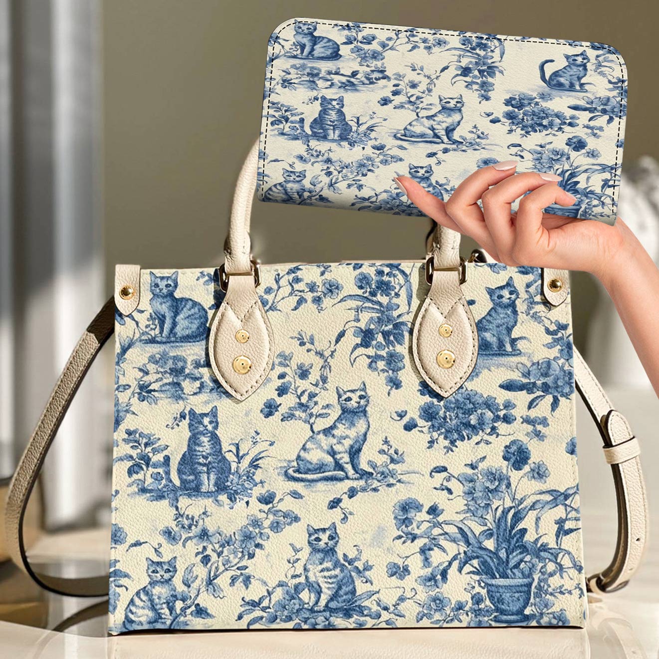 Leather Bag Blue Garden Whiskers