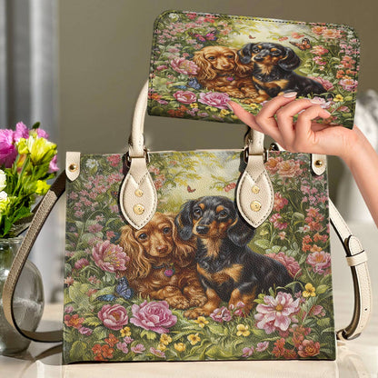 Leather Bag Dachshund Love In Bloom