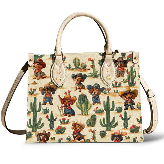 Dachshund Leather Bag Cowboy Cactus Crew