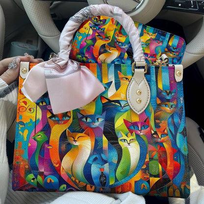 Cat Leather Bag Rainbow Geometric