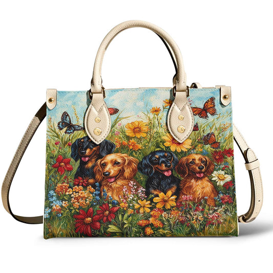 Leather Bag Beautiful Flowers Dachshund