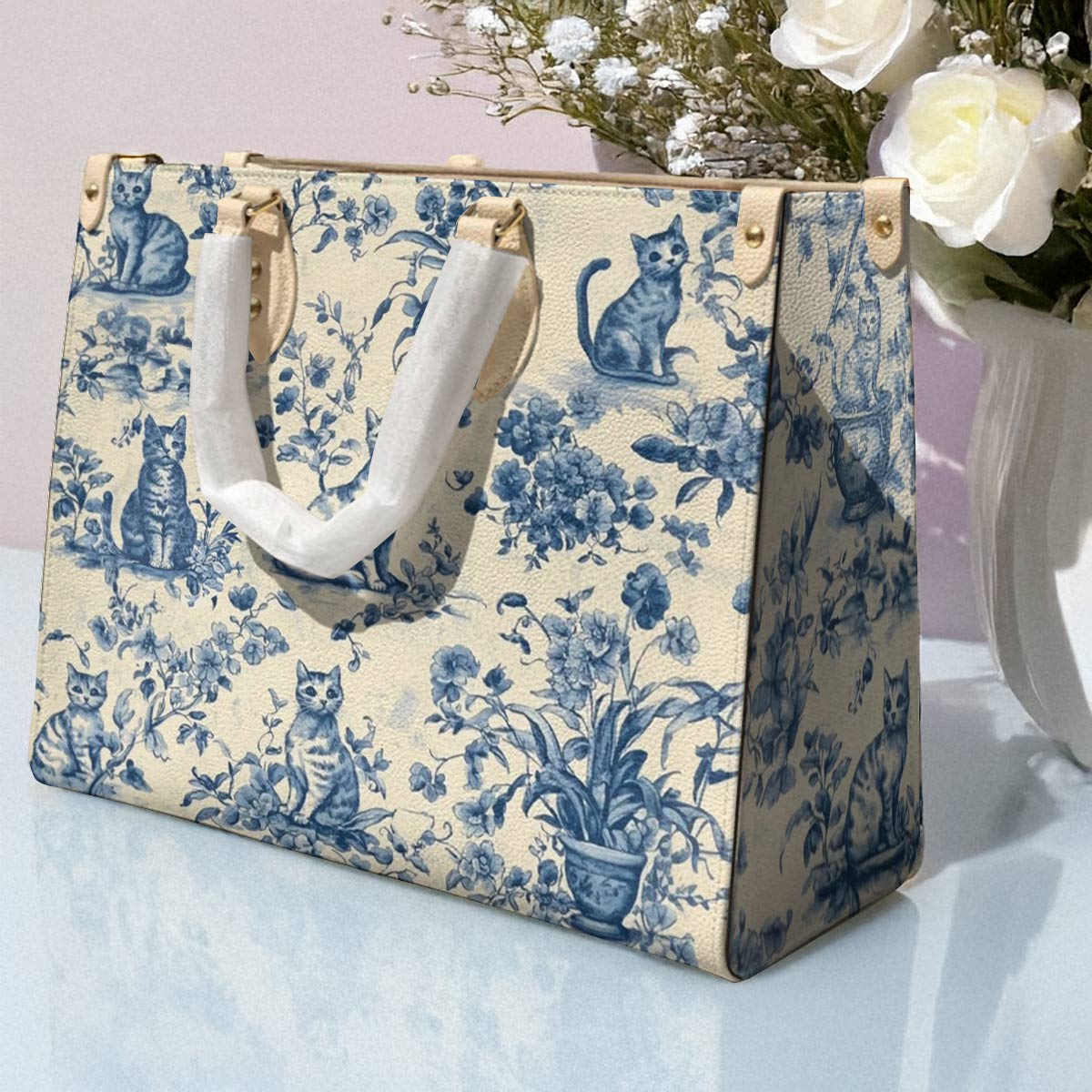 Leather Bag Blue Garden Whiskers