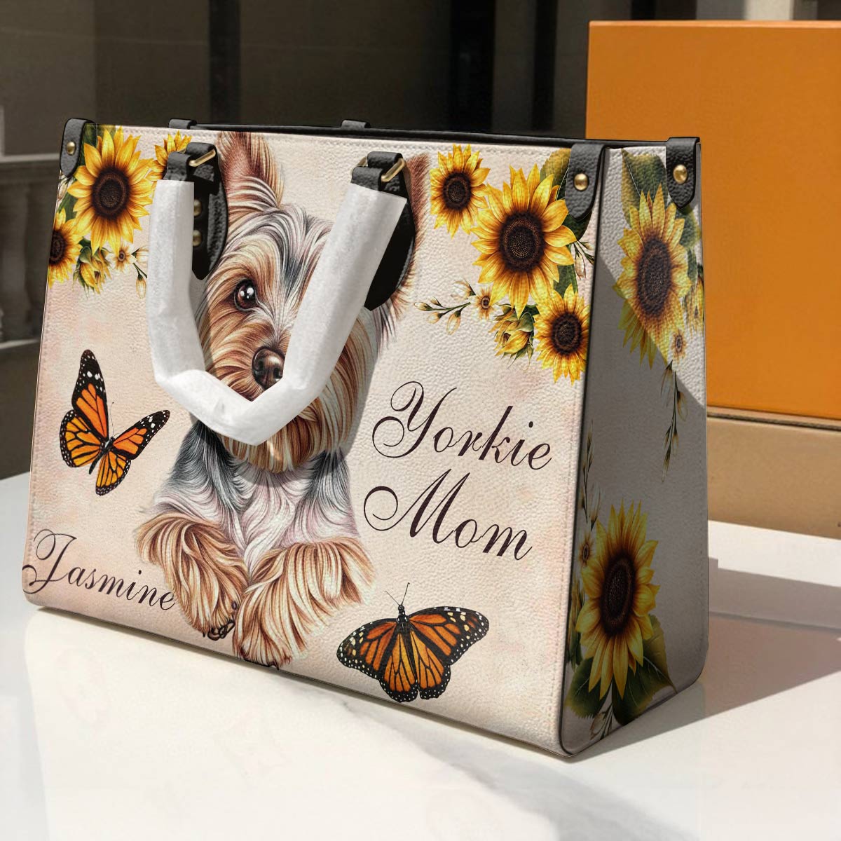 Lorva Leather Bag Personalized Yorkie Mom