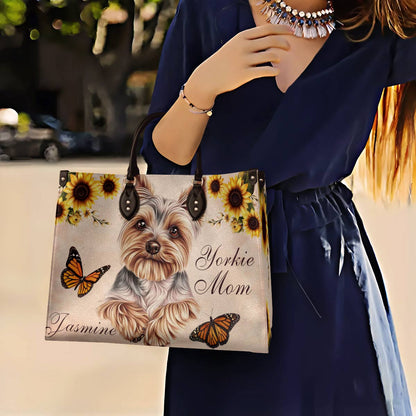 Lorva Leather Bag Personalized Yorkie Mom