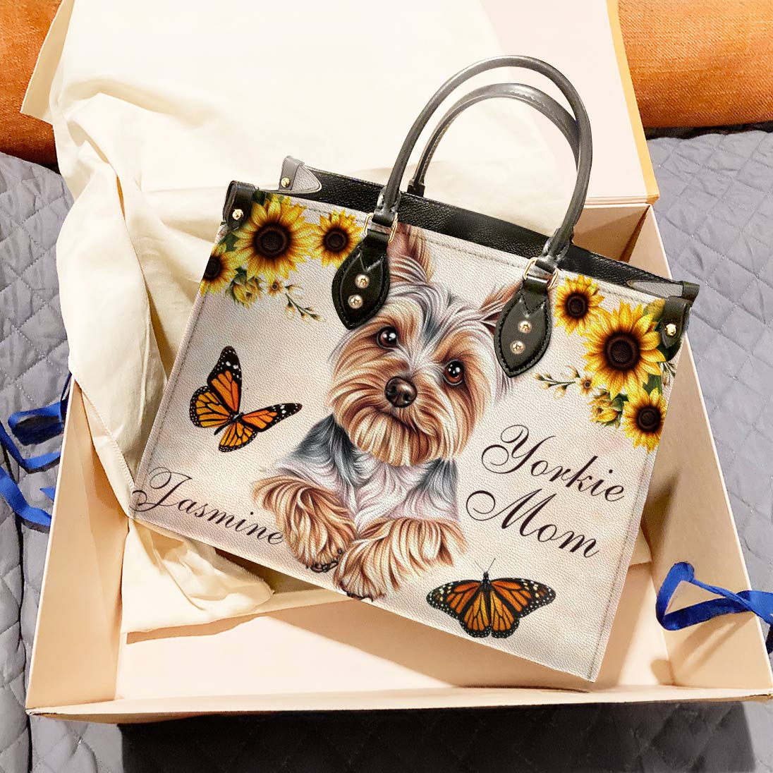 Lorva Leather Bag Personalized Yorkie Mom