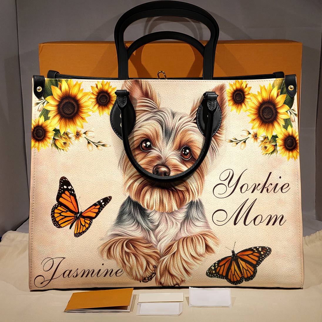 Lorva Leather Bag Personalized Yorkie Mom