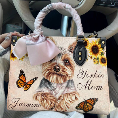 Lorva Leather Bag Personalized Yorkie Mom