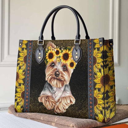 Yorkie Leather Bag You Are My Sunshine