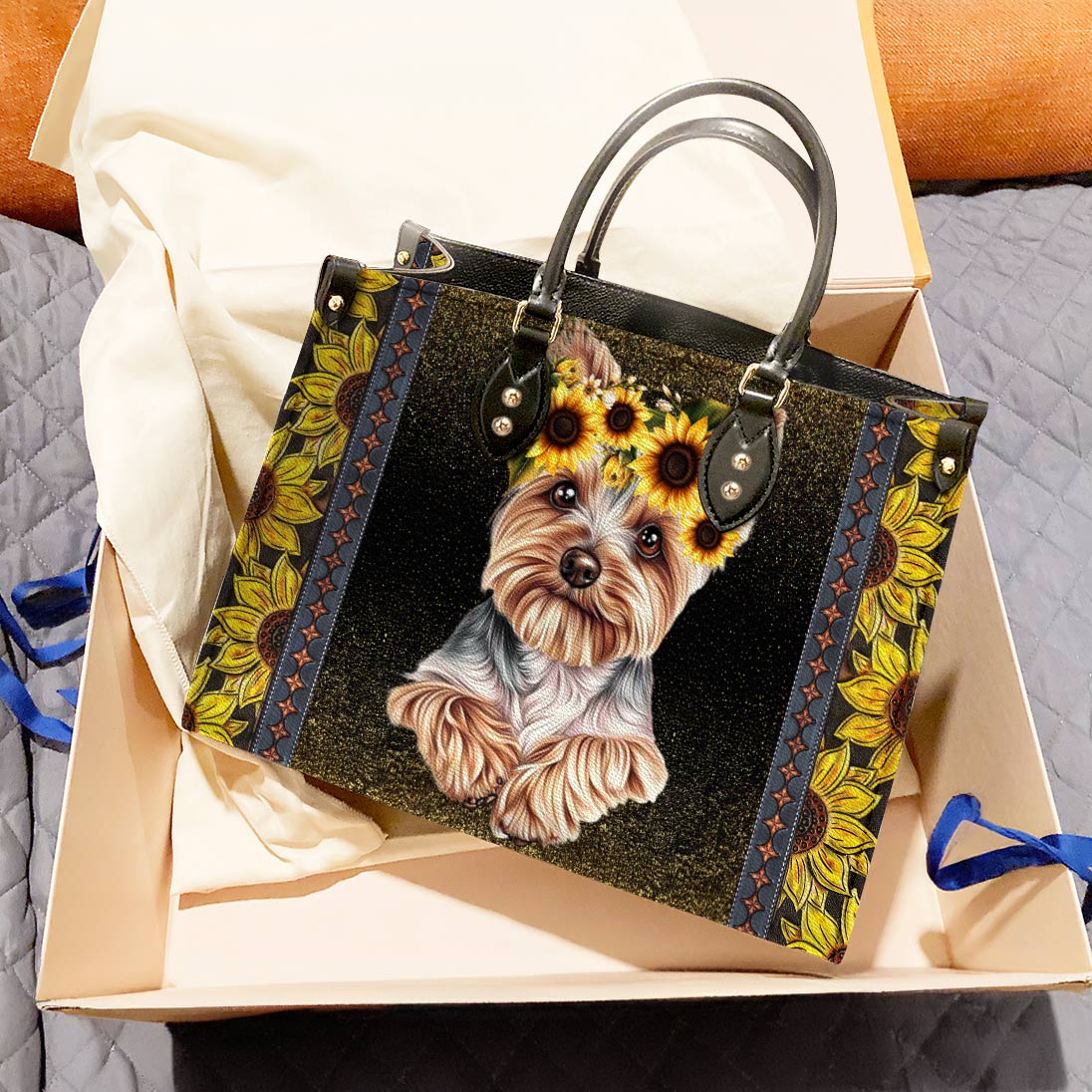 Yorkie Leather Bag You Are My Sunshine