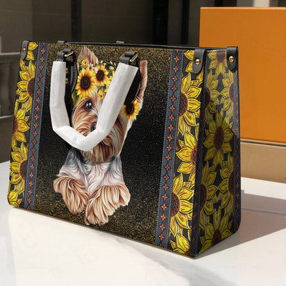 Yorkie Leather Bag You Are My Sunshine