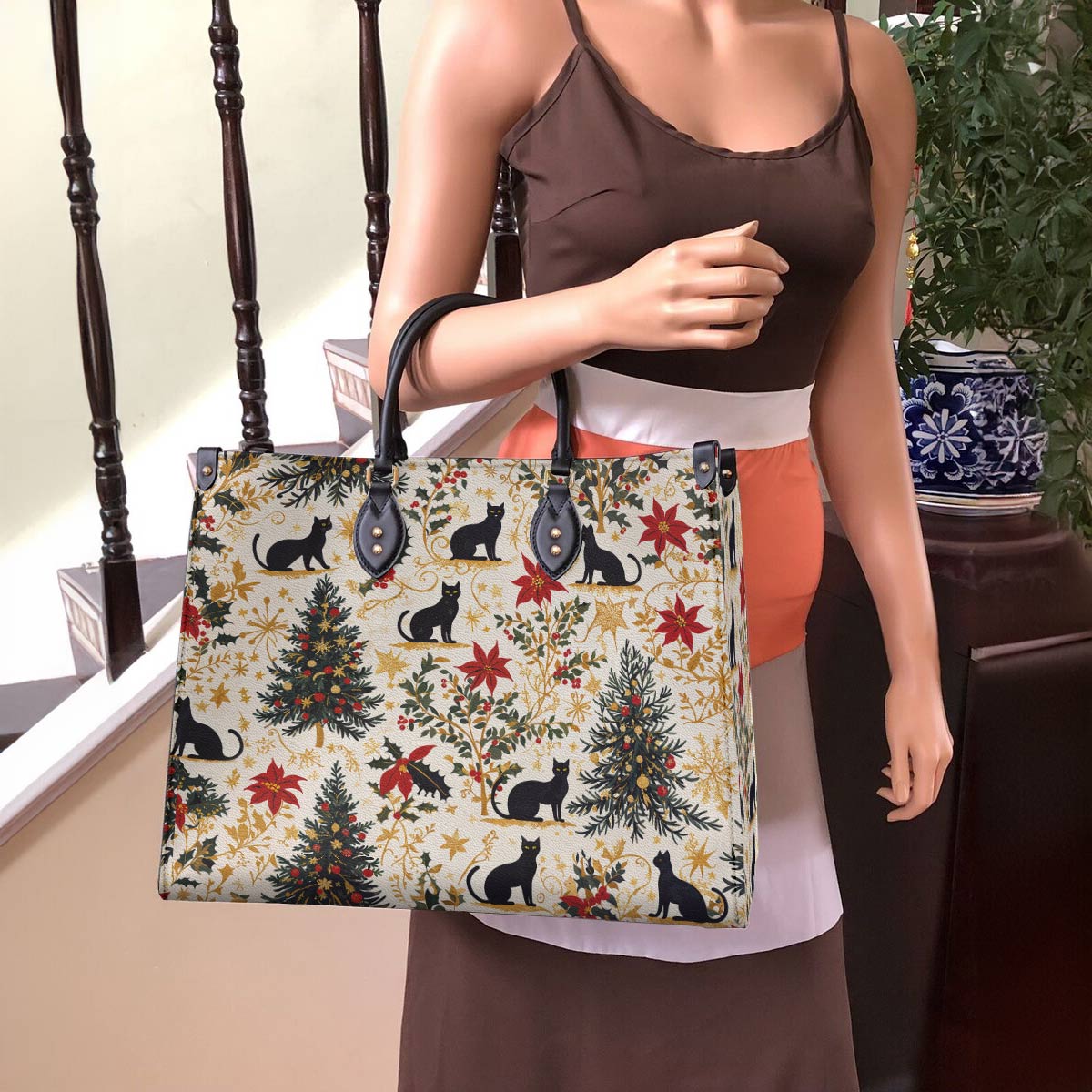 Leather Bag Gentle Black Christmas Cat