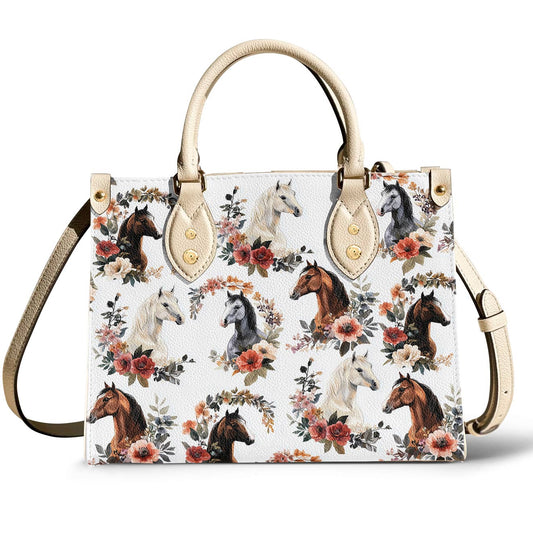 Leather Bag Charming Floral Horses