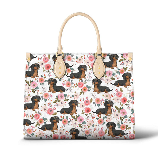 Leather Bag Charming Floral Dachshund