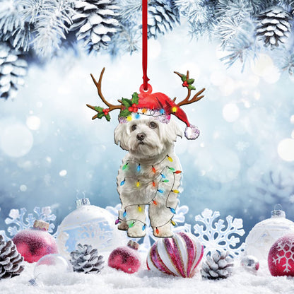 Maltese Christmas Lights Shape Mica Plastic Ornament, Ornament Decoration, Ornament Christmas - TeeZworldVN