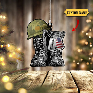 Military Boots & Hat Personalized Acrylic Ornament, Ornament For Him, Gift For Him, Ornament Christmas