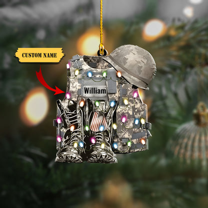 Military Uniform - Boots & Hat - Personalized Christmas Flat Ornament, Ornament For Him, Gift For Him, Ornament Christmas