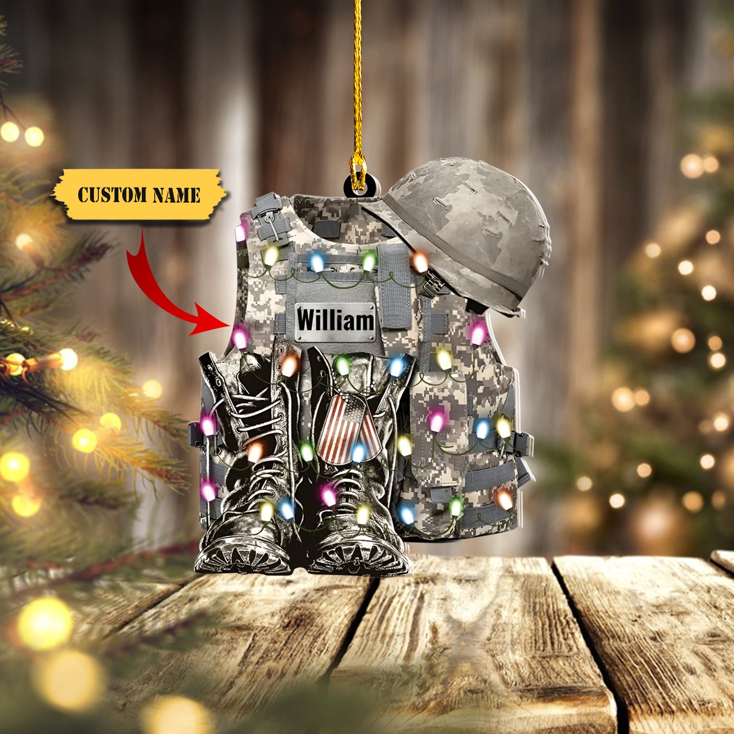 Military Uniform - Boots & Hat - Personalized Christmas Flat Ornament, Ornament For Him, Gift For Him, Ornament Christmas