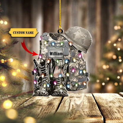 Military Uniform - Boots & Hat - Personalized Christmas Flat Ornament, Ornament For Him, Gift For Him, Ornament Christmas