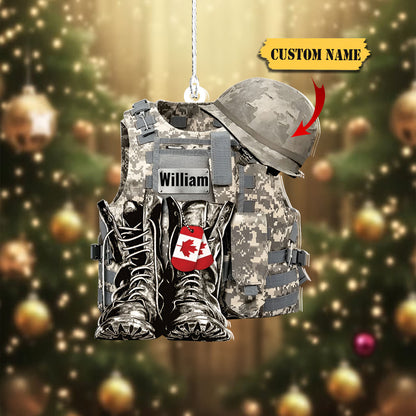 Military Uniform Canada - Boots & Hat - Personalized Flat Acrylic Ornament, Ornament For Him, Gift For Him, Ornament Christmas