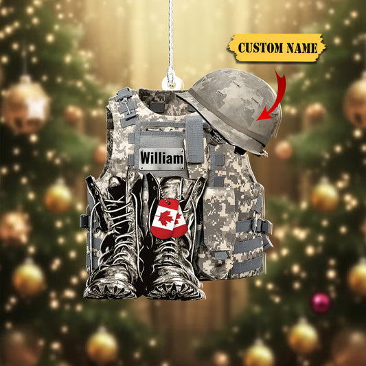 Military Uniform Canada - Boots & Hat - Personalized Flat Acrylic Ornament, Ornament For Him, Gift For Him, Ornament Christmas