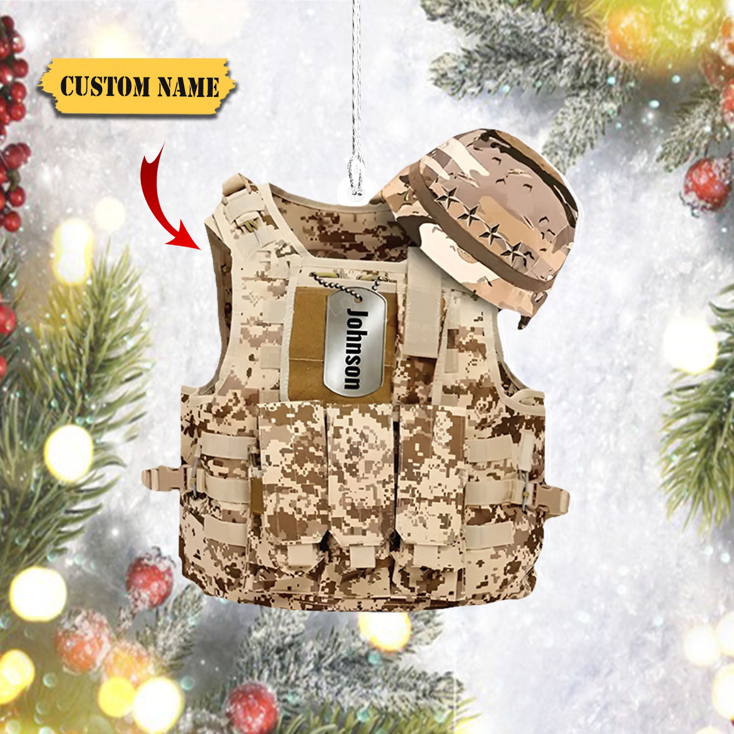 Military Uniform Vest & Hat Personalized name Ornament, Christmas acrylic Ornament, Ornament For Him, Gift For Him, Ornament Christmas