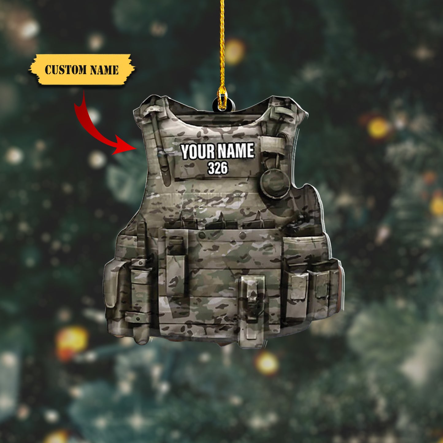 Military Vest Personalized Flat Acrylic Ornament, Ornament For Him, Gift For Him, Ornament Christmas