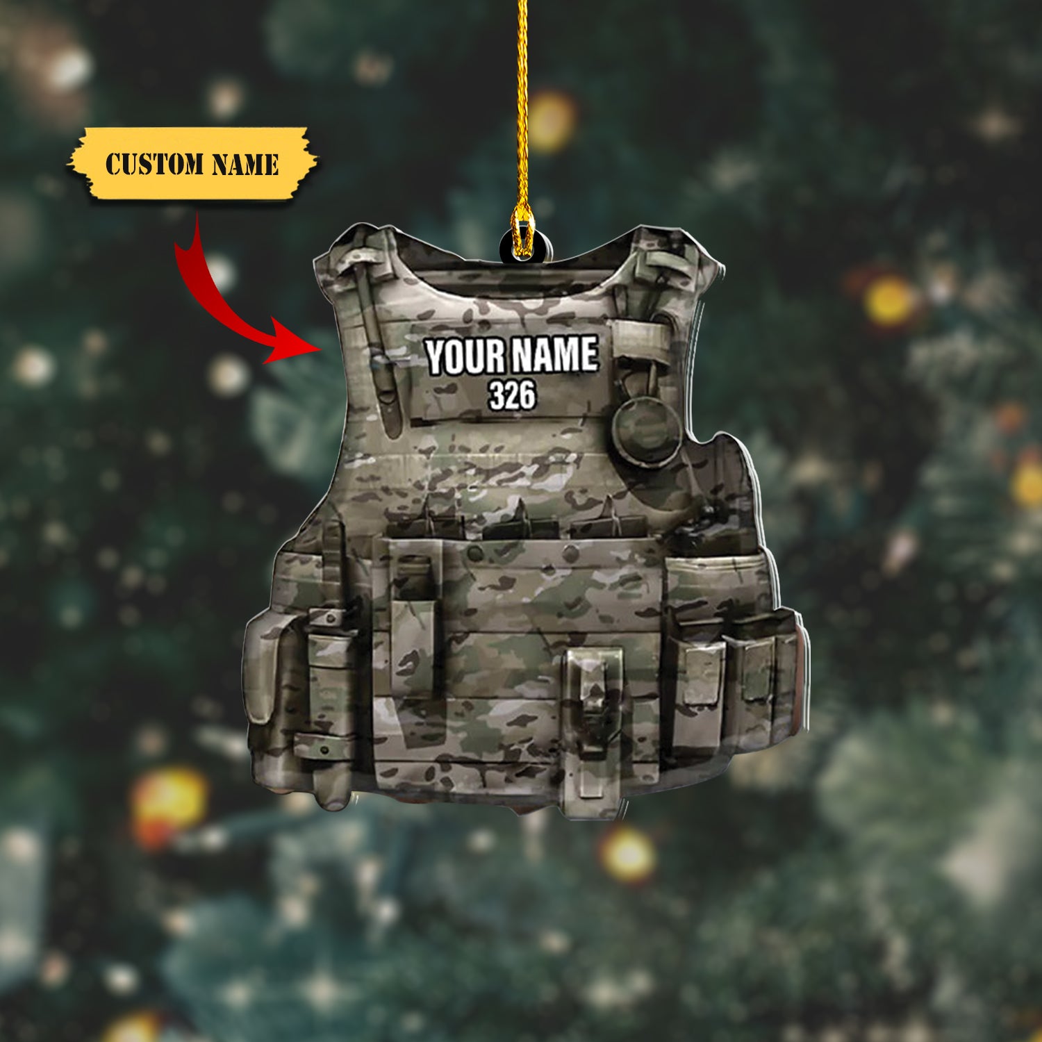 Military Vest Personalized Flat Acrylic Ornament, Ornament For Him, Gift For Him, Ornament Christmas