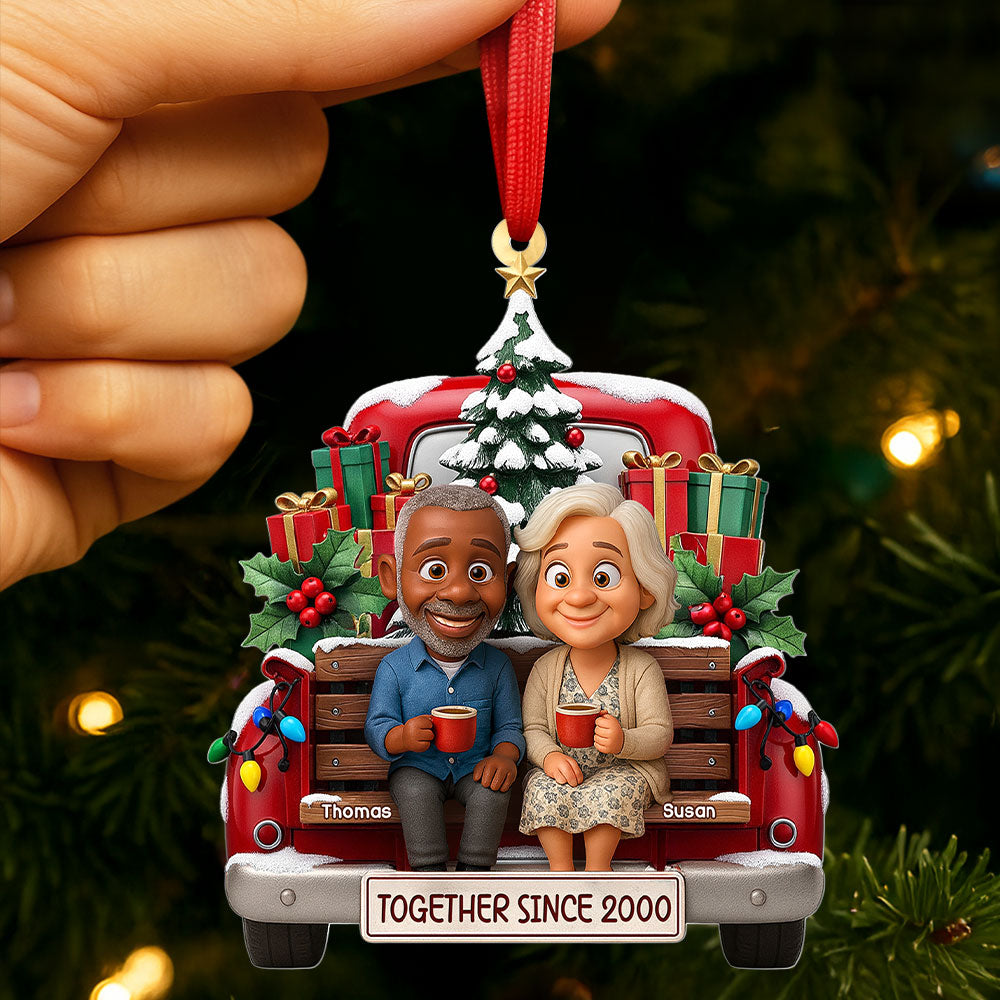 Old Couple Cheering On Truck Ornament - Custom Photo Gifts For Couple