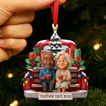 Old Couple Cheering On Truck Ornament - Custom Photo Gifts For Couple