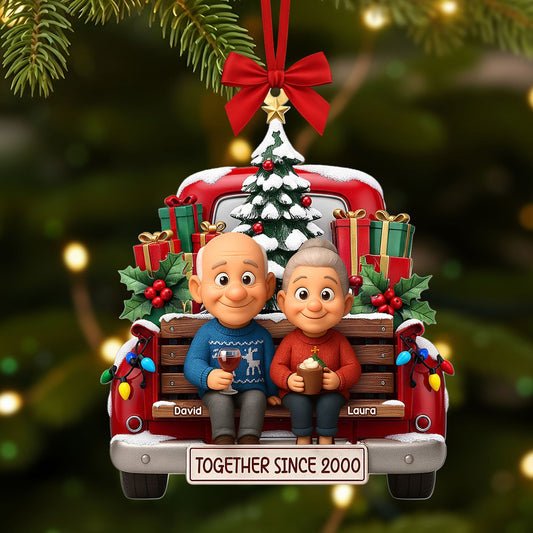 Old Couple Cheering On Truck Ornament - Custom Photo Gifts For Couple