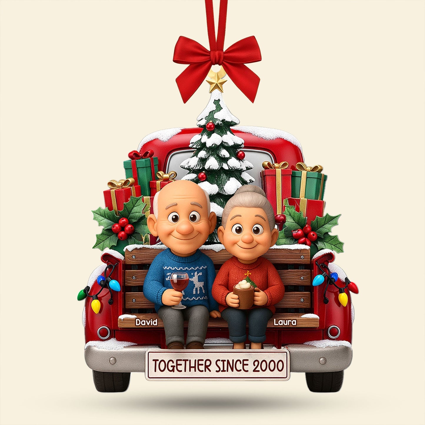 Old Couple Cheering On Truck Ornament - Custom Photo Gifts For Couple