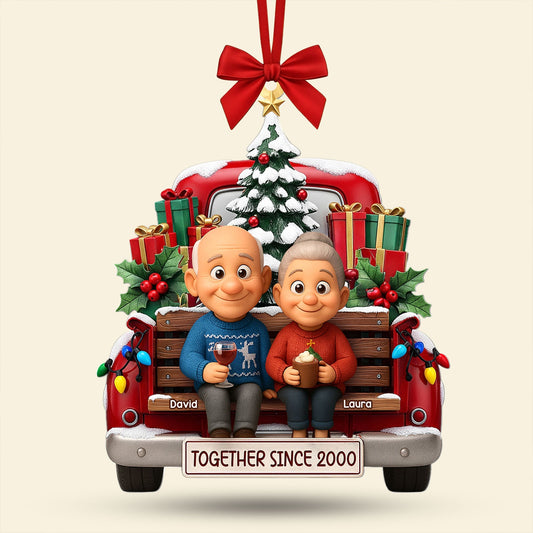 Old Couple Cheering On Truck Ornament - Custom Photo Gifts For Couple