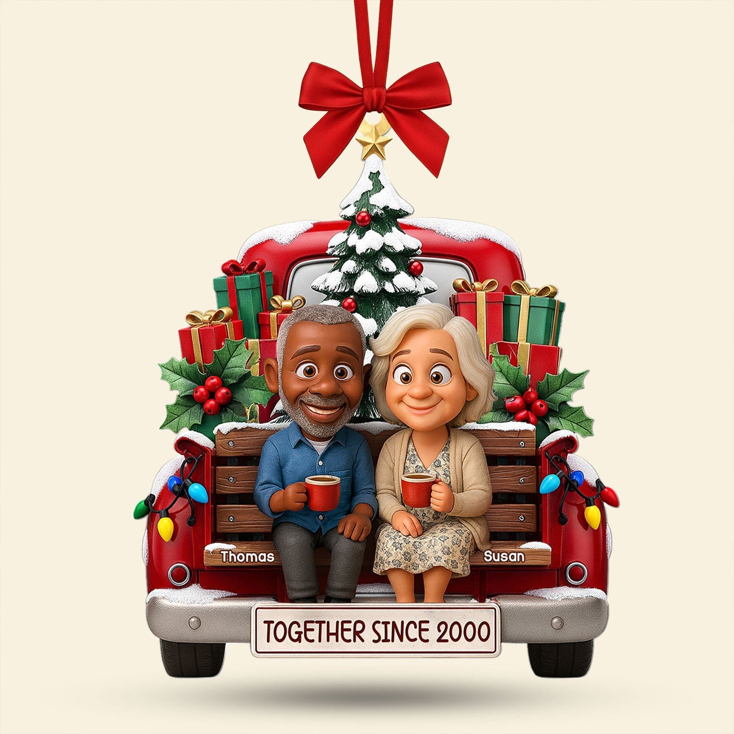 Old Couple Cheering On Truck Ornament - Custom Photo Gifts For Couple