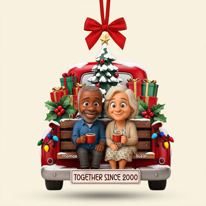 Old Couple Cheering On Truck Ornament - Custom Photo Gifts For Couple