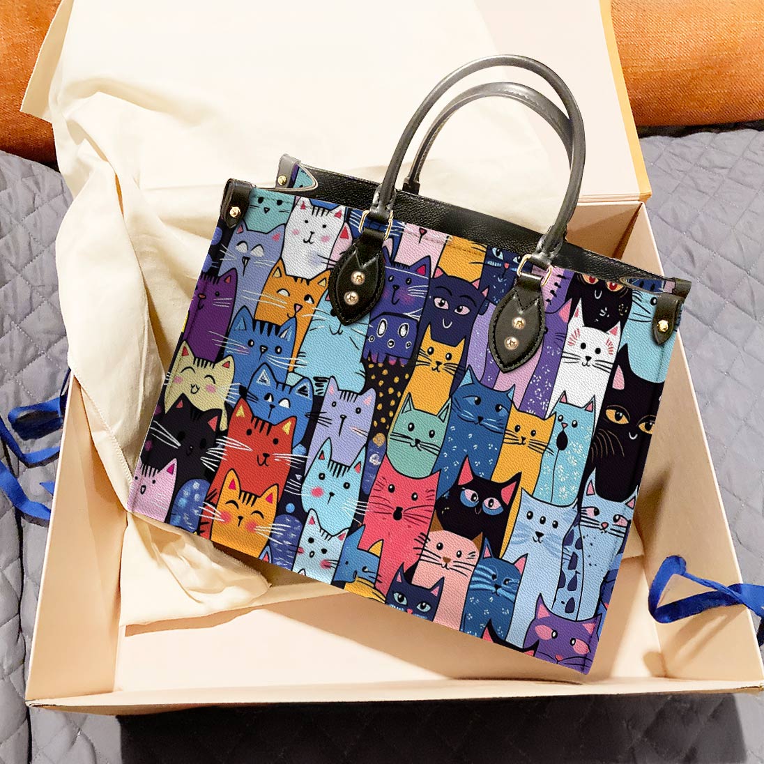 Leather Bag Colorful Cat Parade